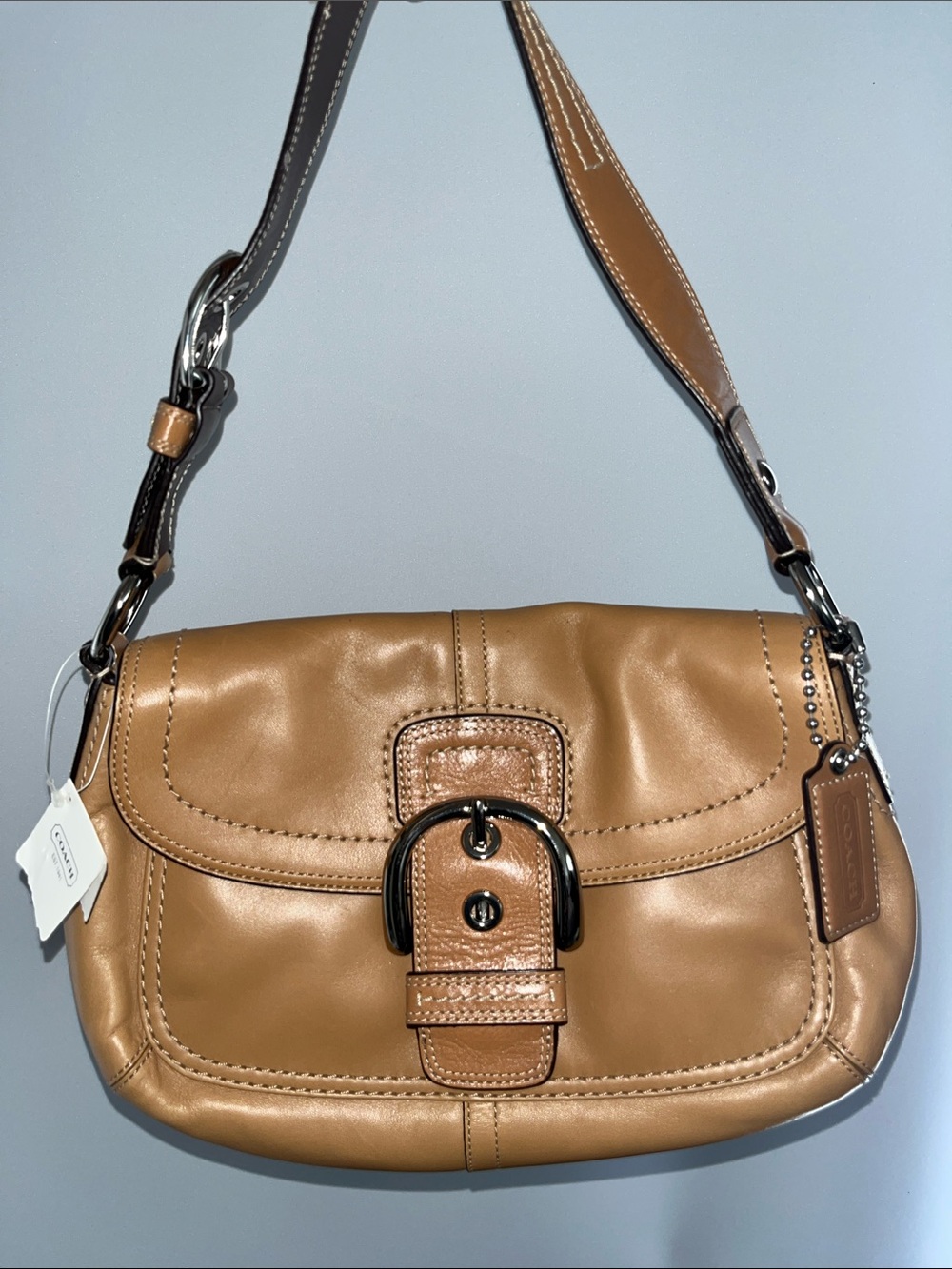 Coach Brown Leather Shoulder Bag Buckle Flap Y2K Classic Hobo Purse